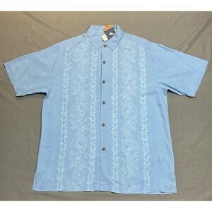 Tommy Bahama Shirt Mens Medium Blue Silk Hawaiian Button Up Short Sleeve NWT